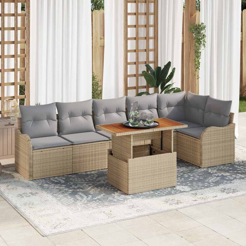 Kerti Kanapé Szett tárolóval 7 pcs Bézs Poli rattan