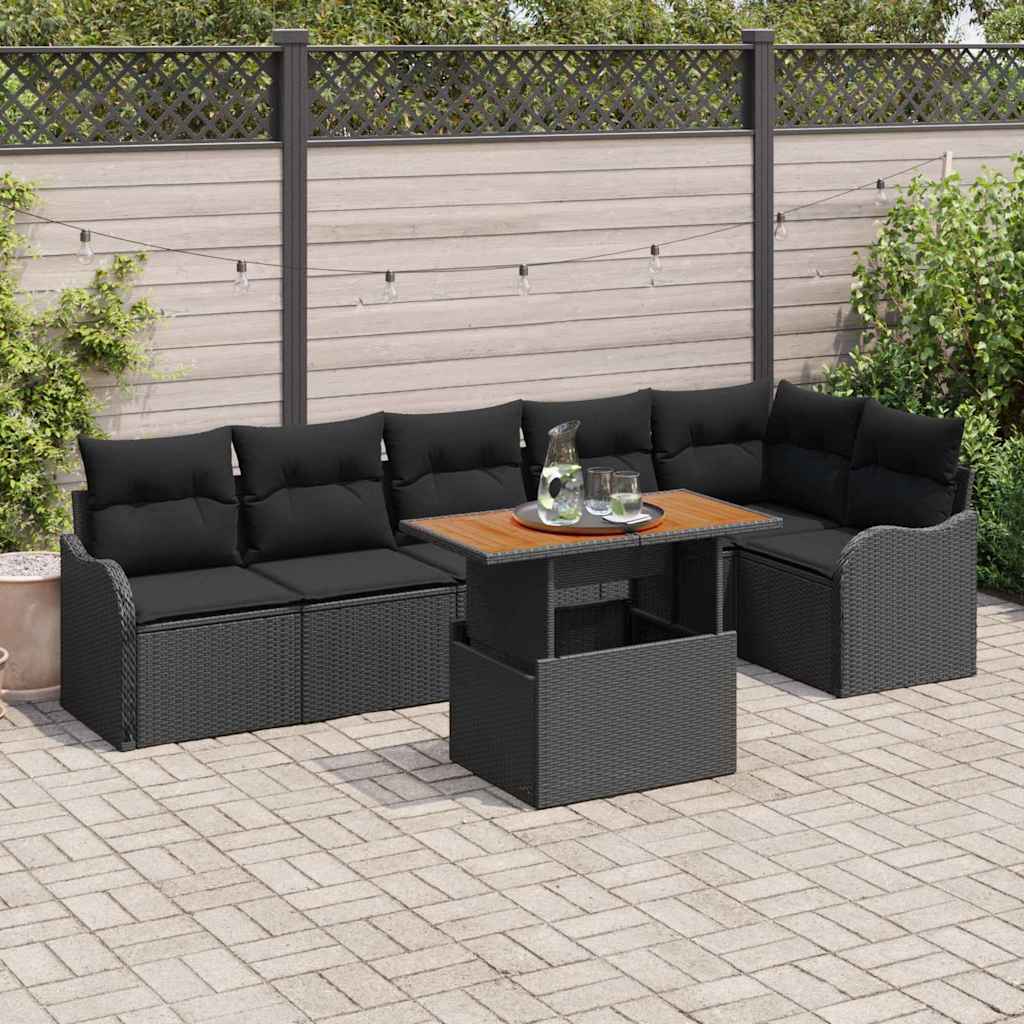 Kerti Kanapé Szett tárolóval 7 pcs Fekete Poli rattan