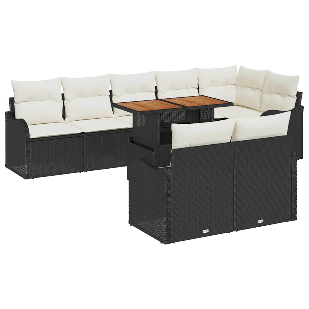 Kerti Kanapé Szett tárolóval 9 pcs Fekete Poli rattan