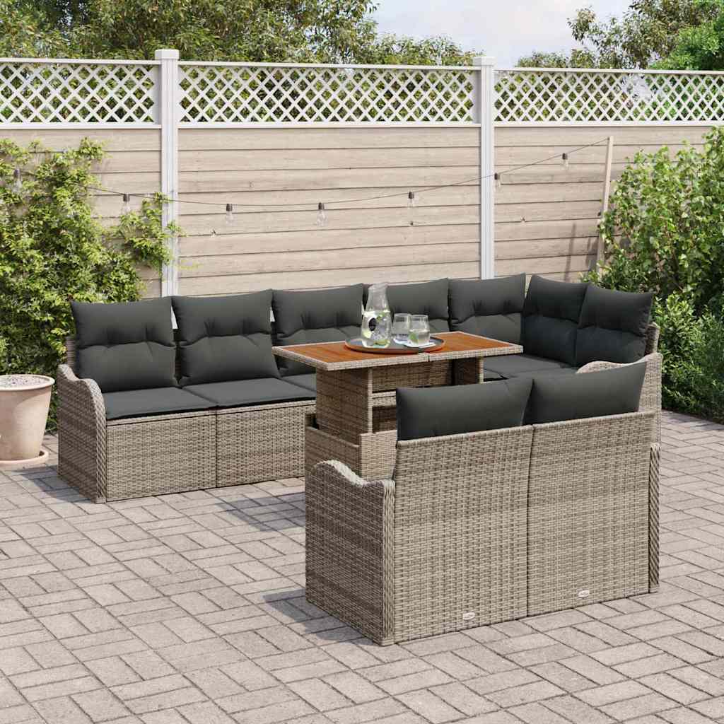 Kerti Kanapé Szett tárolóval 9 pcs Szürke Poli rattan