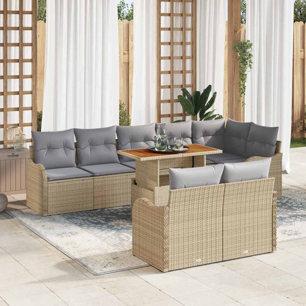 Kerti Kanapé Szett tárolóval 9 pcs Bézs Poli rattan