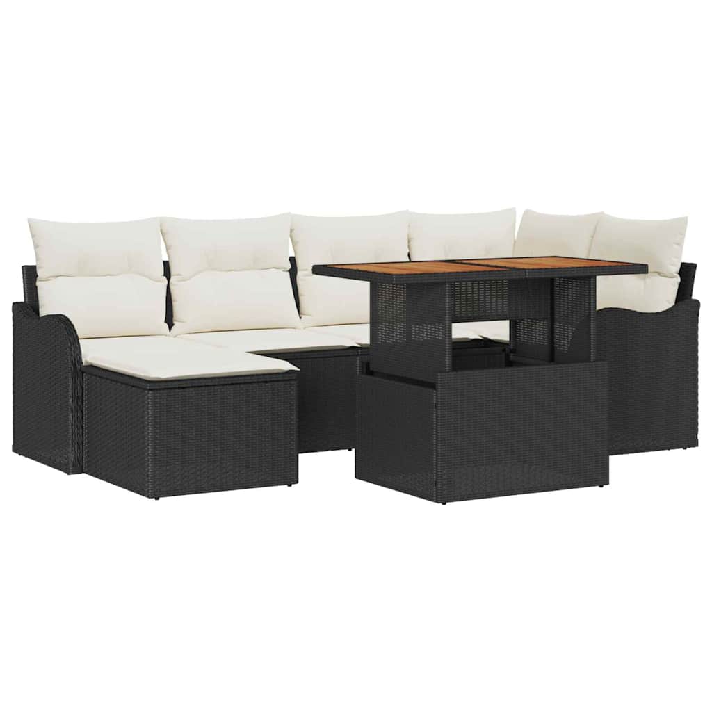 Kerti Kanapé Szett tárolóval 7 pcs Fekete Poli rattan