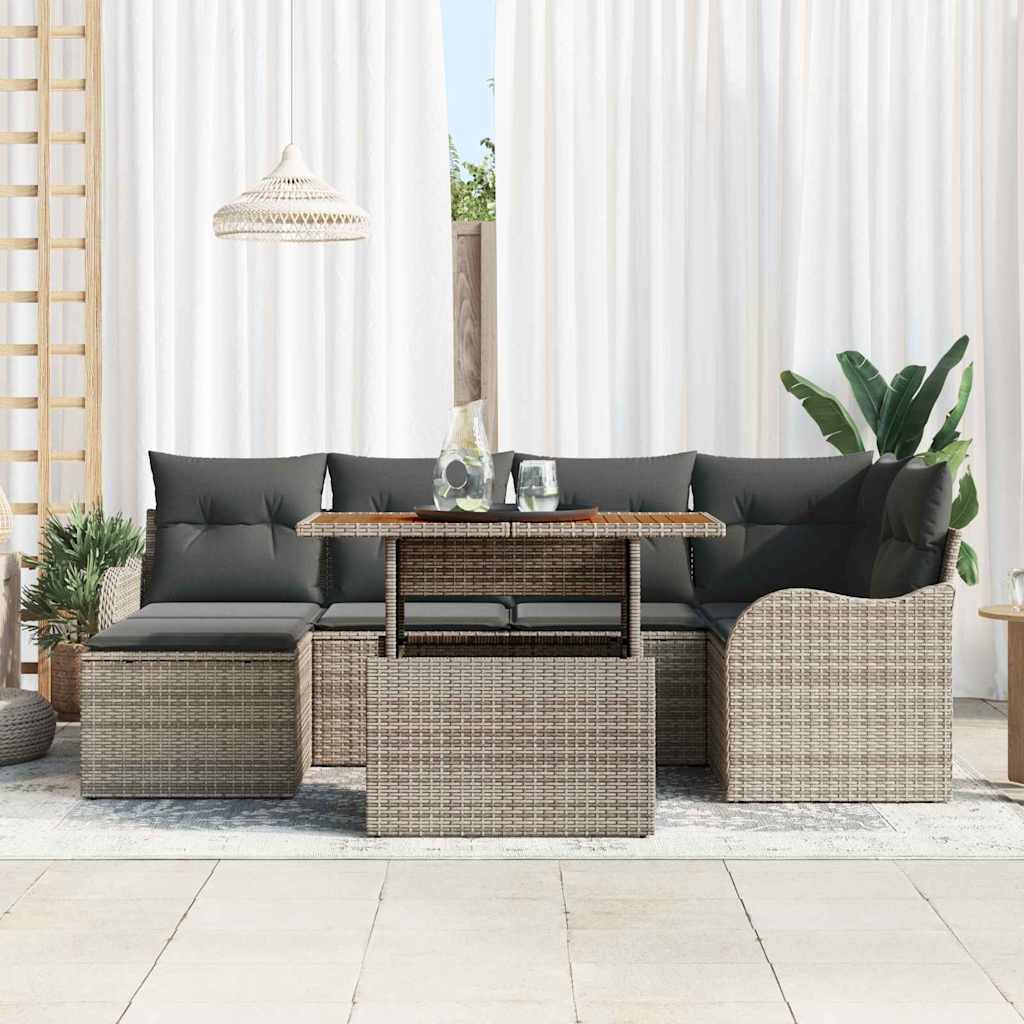 Kerti Kanapé Szett tárolóval 7 pcs Szürke Poli rattan