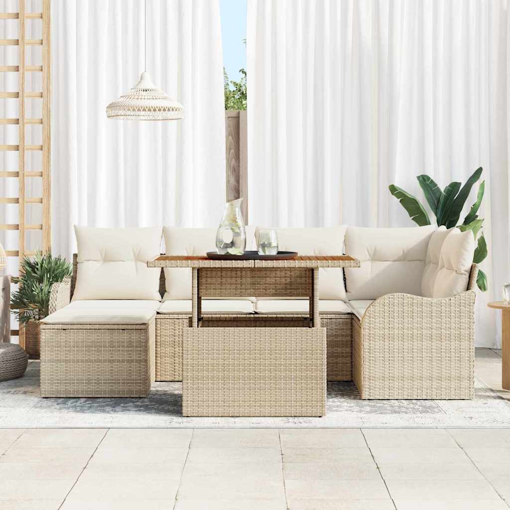 Kerti Kanapé Szett tárolóval 7 pcs Bézs Poli rattan
