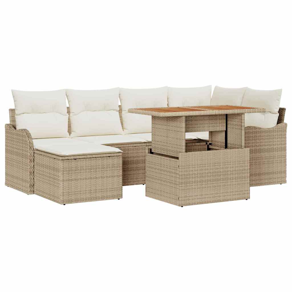 Kerti Kanapé Szett tárolóval 7 pcs Bézs Poli rattan