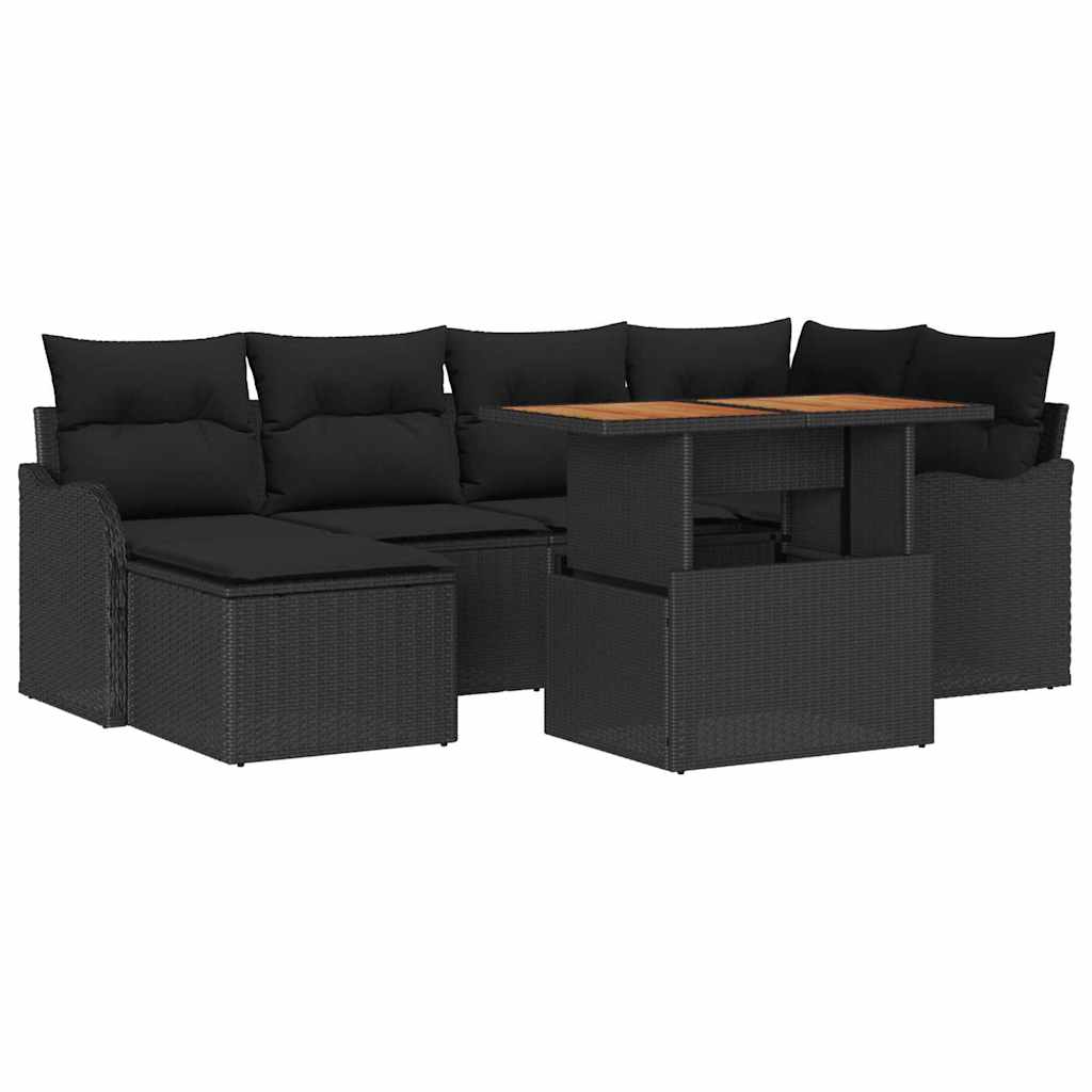 Kerti Kanapé Szett tárolóval 7 pcs Fekete Poli rattan