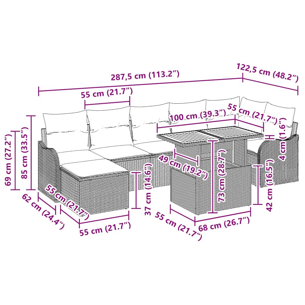 Kerti Kanapé Szett tárolóval 8 pcs Szürke Poli rattan