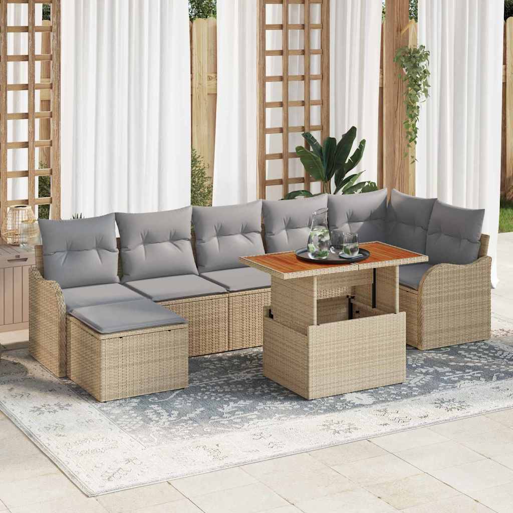 Kerti Kanapé Szett tárolóval 8 pcs Bézs Poli rattan