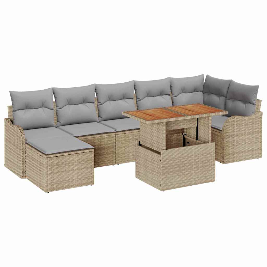 Kerti Kanapé Szett tárolóval 8 pcs Bézs Poli rattan