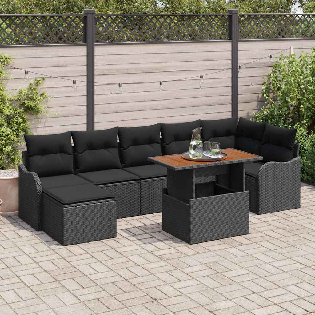Kerti Kanapé Szett tárolóval 8 pcs Fekete Poli rattan