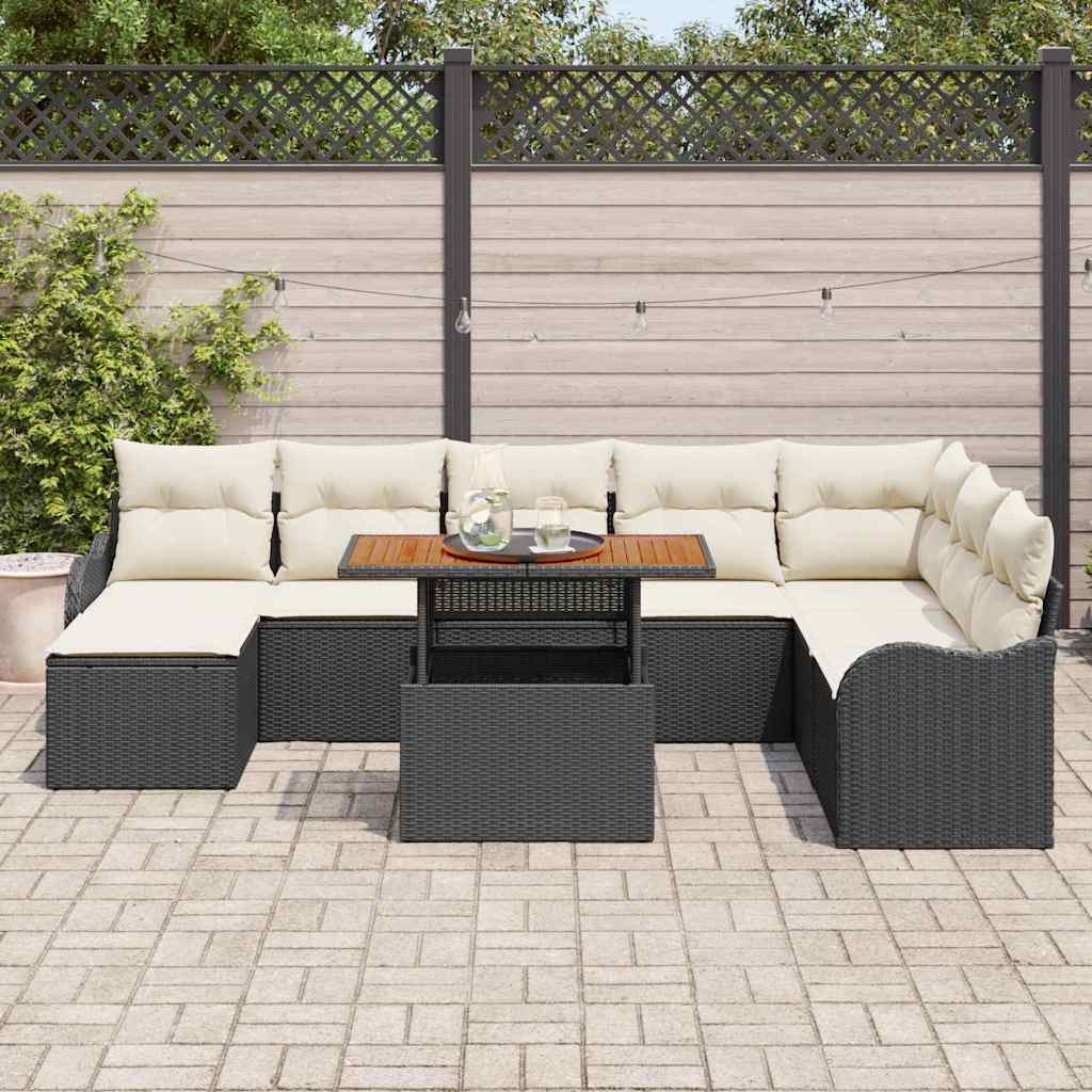 Kerti Kanapé Szett tárolóval 9 pcs Fekete Poli rattan