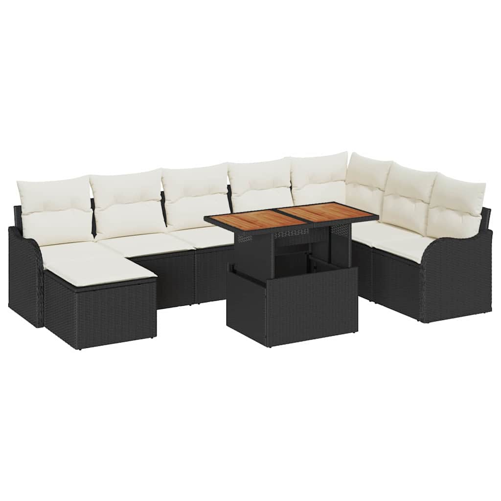 Kerti Kanapé Szett tárolóval 9 pcs Fekete Poli rattan