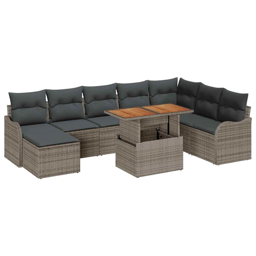 Kerti Kanapé Szett tárolóval 9 pcs Szürke Poli rattan