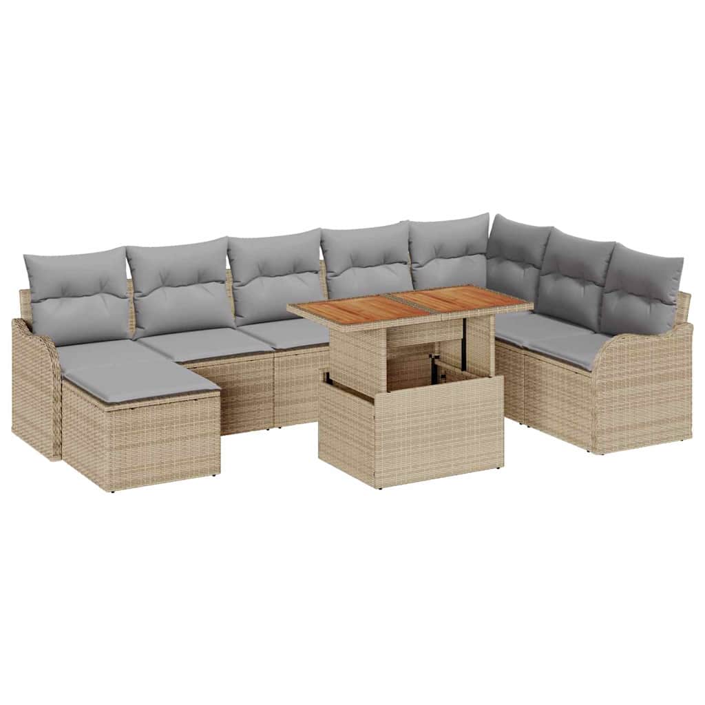 Kerti Kanapé Szett tárolóval 9 pcs Bézs Poli rattan