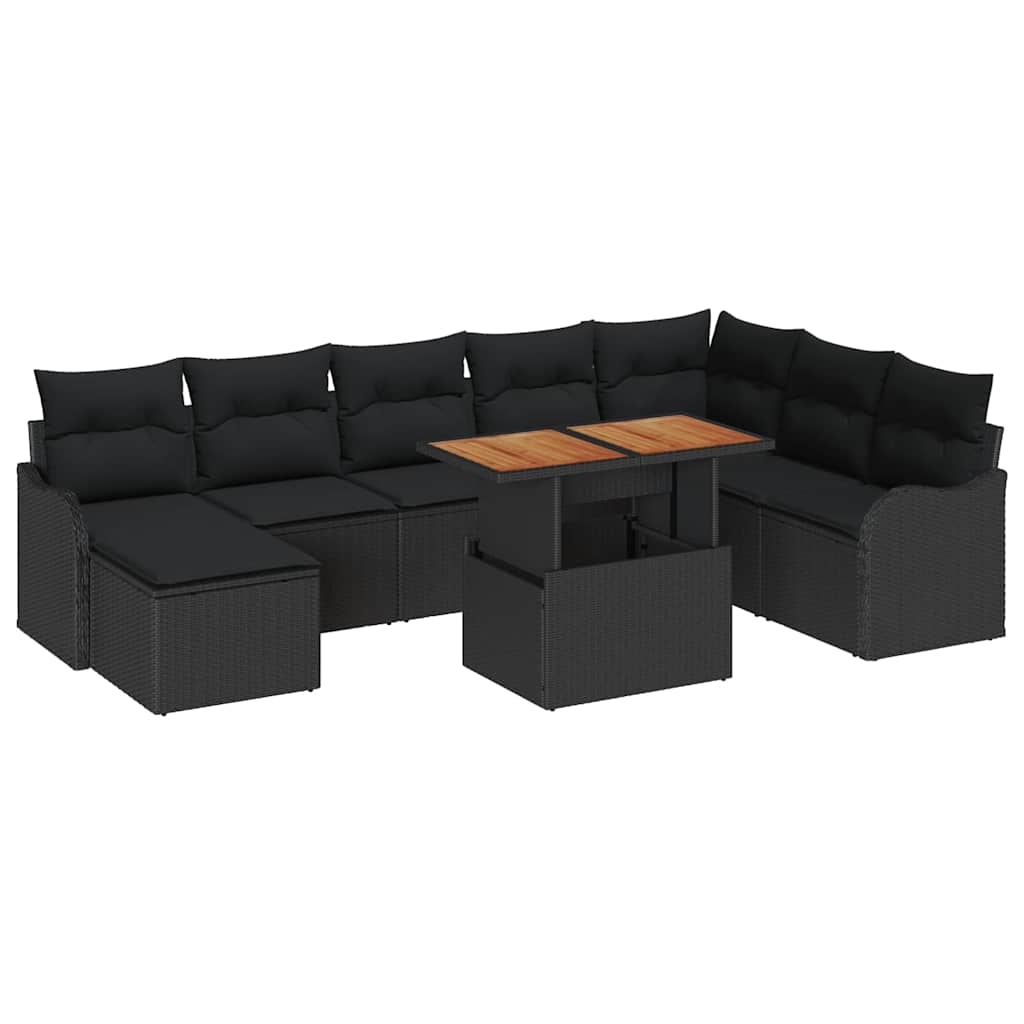 Kerti Kanapé Szett tárolóval 9 pcs Fekete Poli rattan