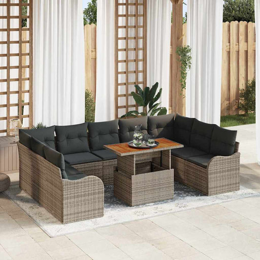 Kerti Kanapé Szett tárolóval 10 pcs Szürke Poli rattan