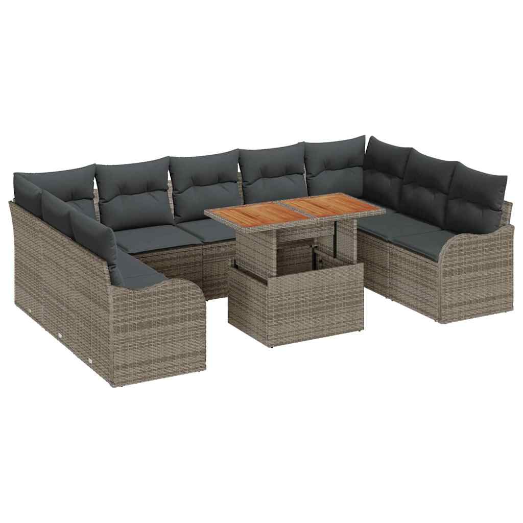 Kerti Kanapé Szett tárolóval 10 pcs Szürke Poli rattan