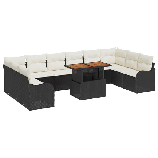 Kerti Kanapé Szett tárolóval 11 pcs Fekete Poli rattan