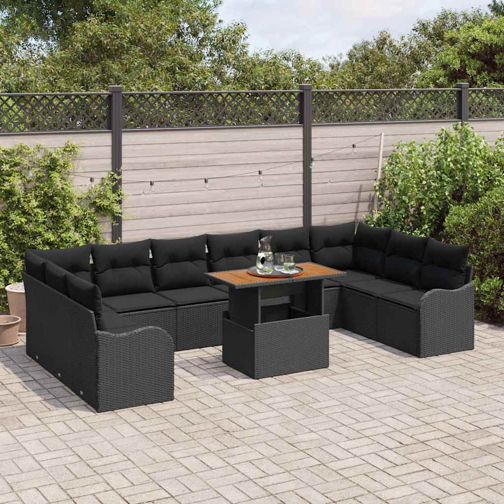 Kerti Kanapé Szett tárolóval 11 pcs Fekete Poli rattan