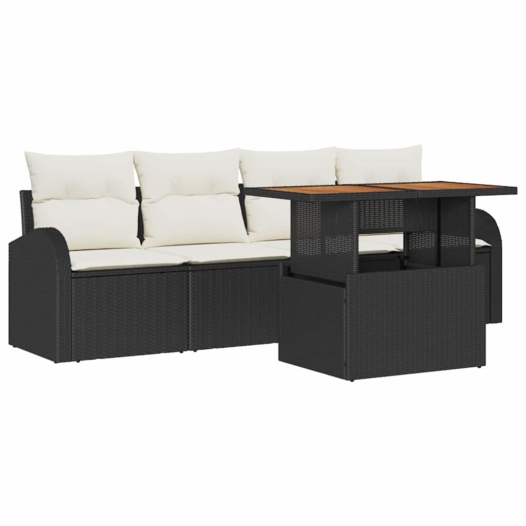 Kerti Kanapé Szett tárolóval 5 pcs Fekete Poli rattan