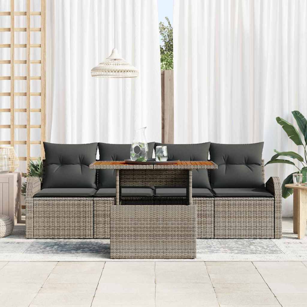 Kerti Kanapé Szett tárolóval 5 pcs Szürke Poli rattan