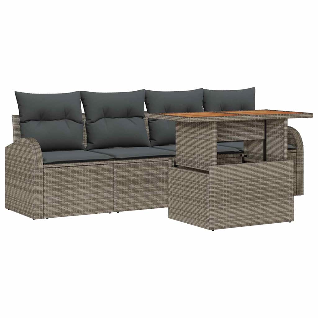 Kerti Kanapé Szett tárolóval 5 pcs Szürke Poli rattan