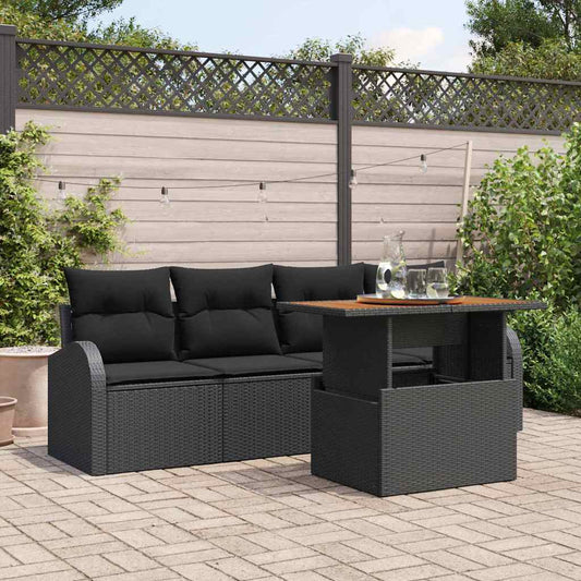 Kerti Kanapé Szett tárolóval 5 pcs Fekete Poli rattan
