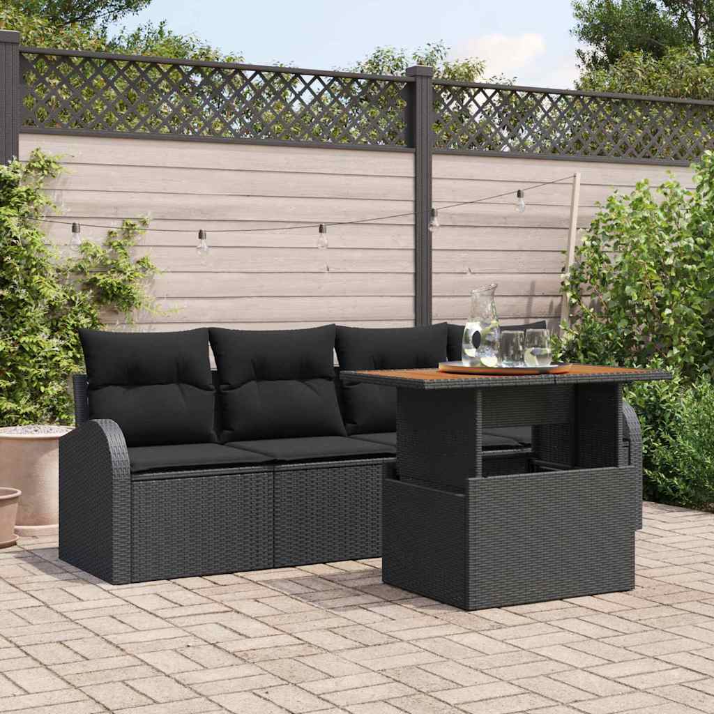 Kerti Kanapé Szett tárolóval 5 pcs Fekete Poli rattan