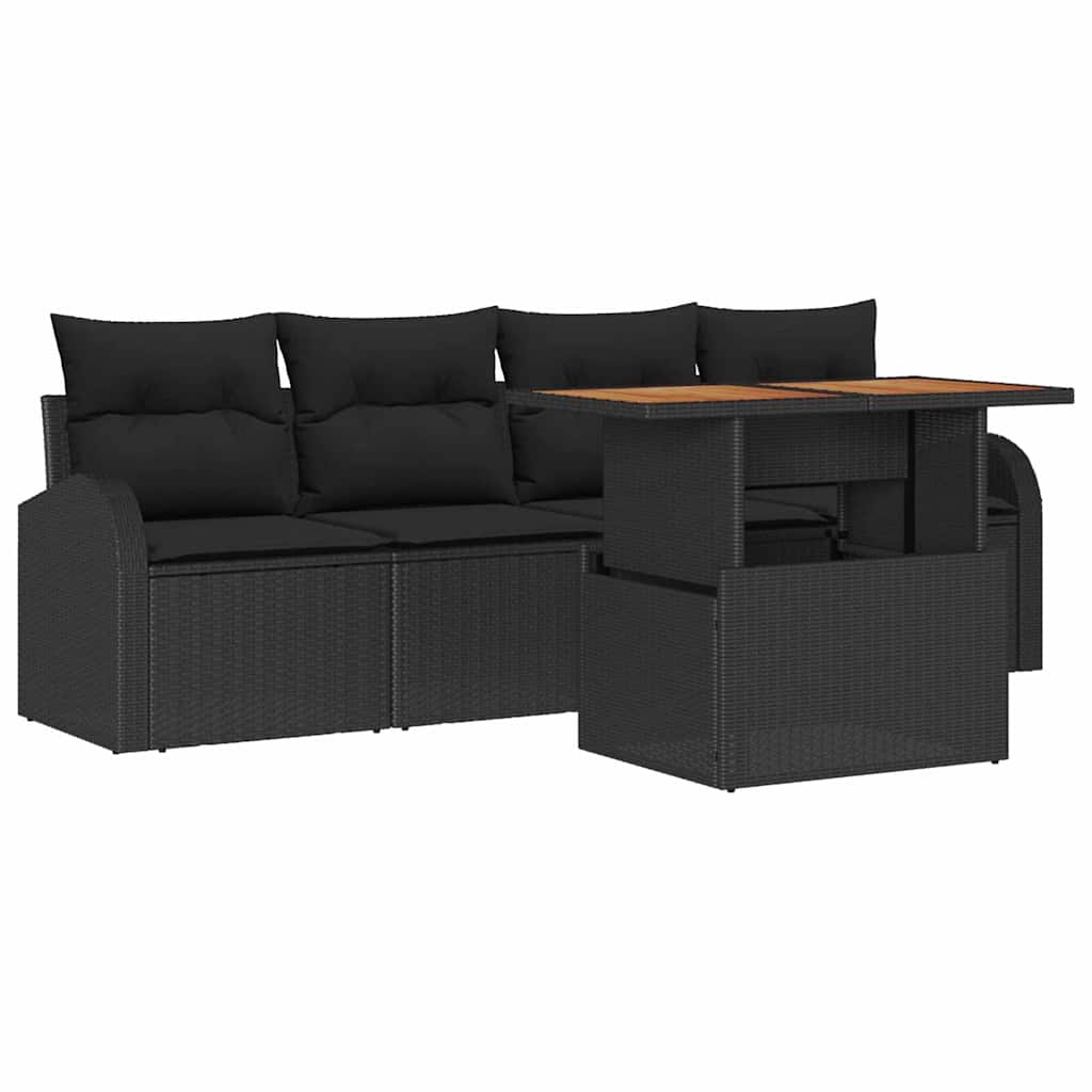 Kerti Kanapé Szett tárolóval 5 pcs Fekete Poli rattan