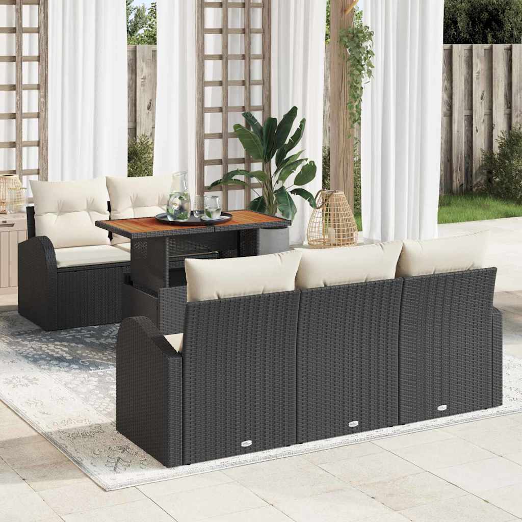 Kerti Kanapé Szett tárolóval 6 pcs Fekete Poli rattan