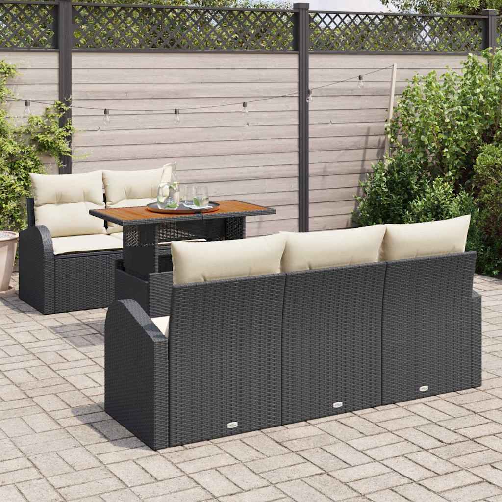 Kerti Kanapé Szett tárolóval 6 pcs Fekete Poli rattan