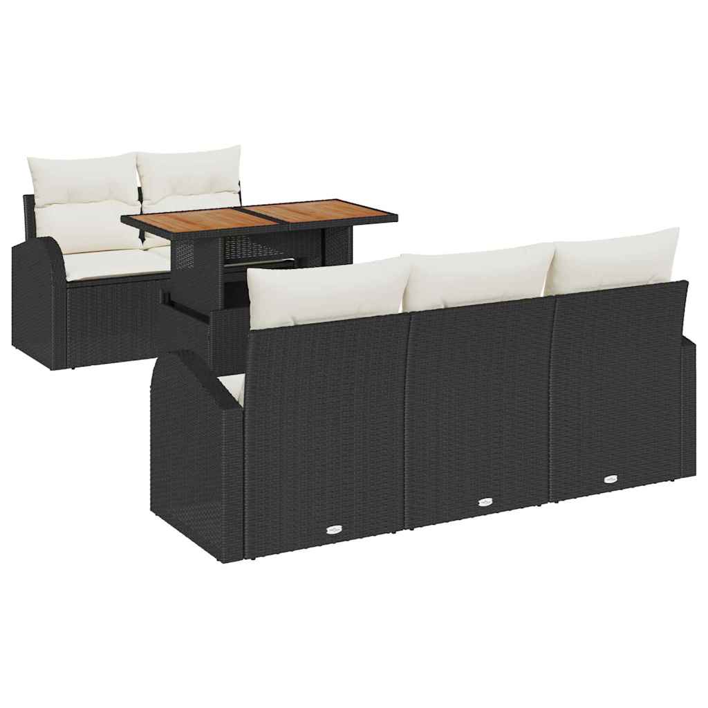 Kerti Kanapé Szett tárolóval 6 pcs Fekete Poli rattan