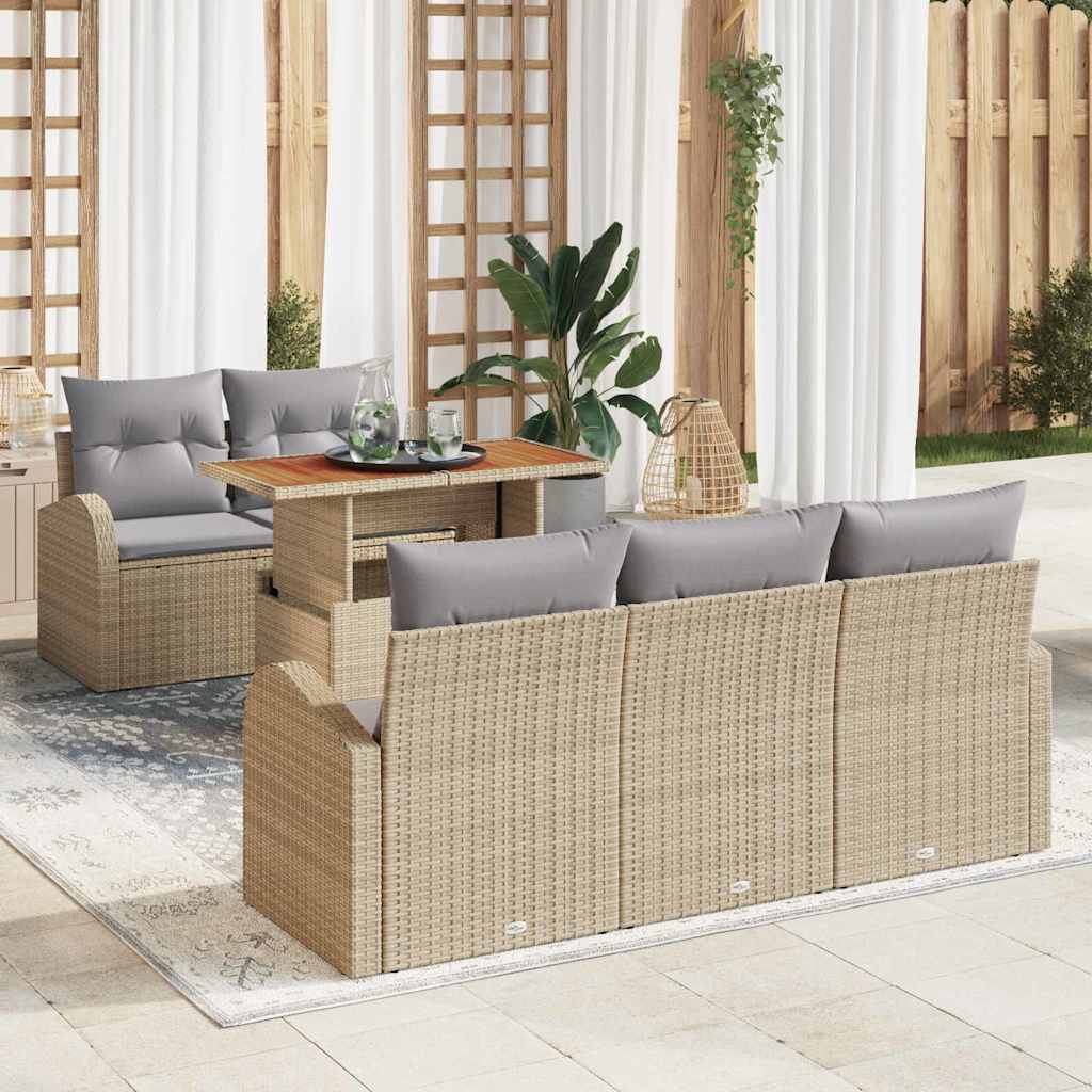Kerti Kanapé Szett tárolóval 6 pcs Bézs Poli rattan