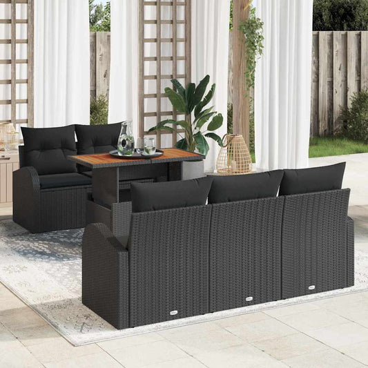 Kerti Kanapé Szett tárolóval 6 pcs Fekete Poli rattan