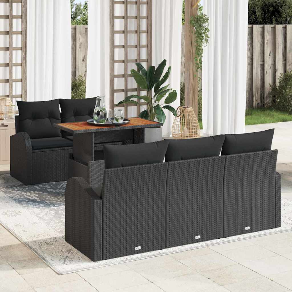 Kerti Kanapé Szett tárolóval 6 pcs Fekete Poli rattan