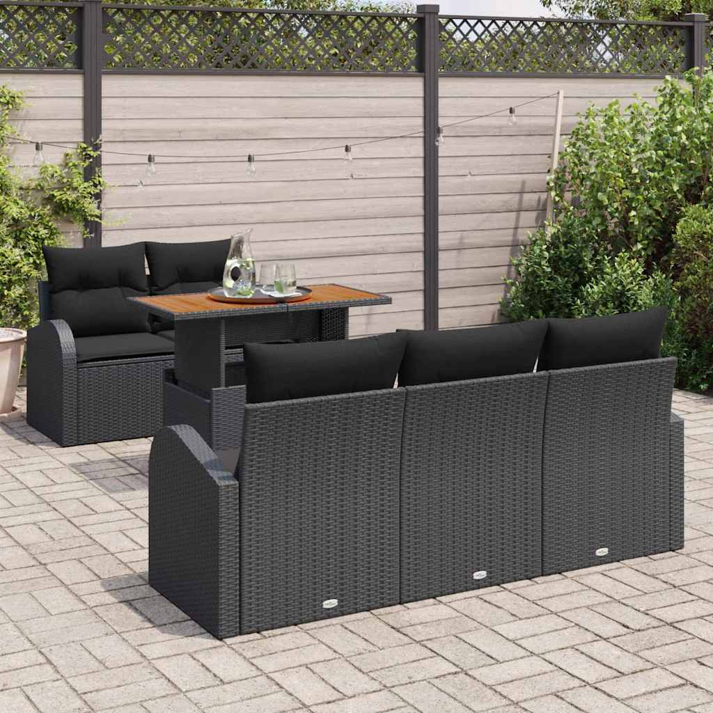 Kerti Kanapé Szett tárolóval 6 pcs Fekete Poli rattan