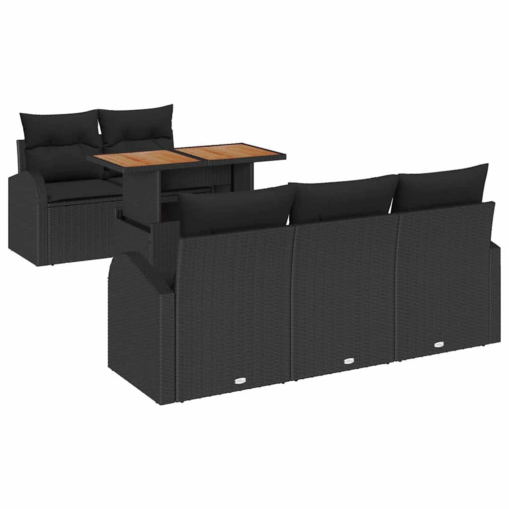Kerti Kanapé Szett tárolóval 6 pcs Fekete Poli rattan