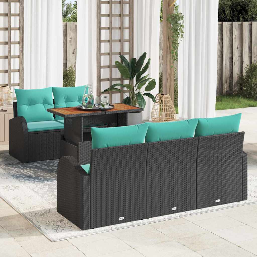 Kerti Kanapé Szett tárolóval 6 pcs Fekete Poli rattan