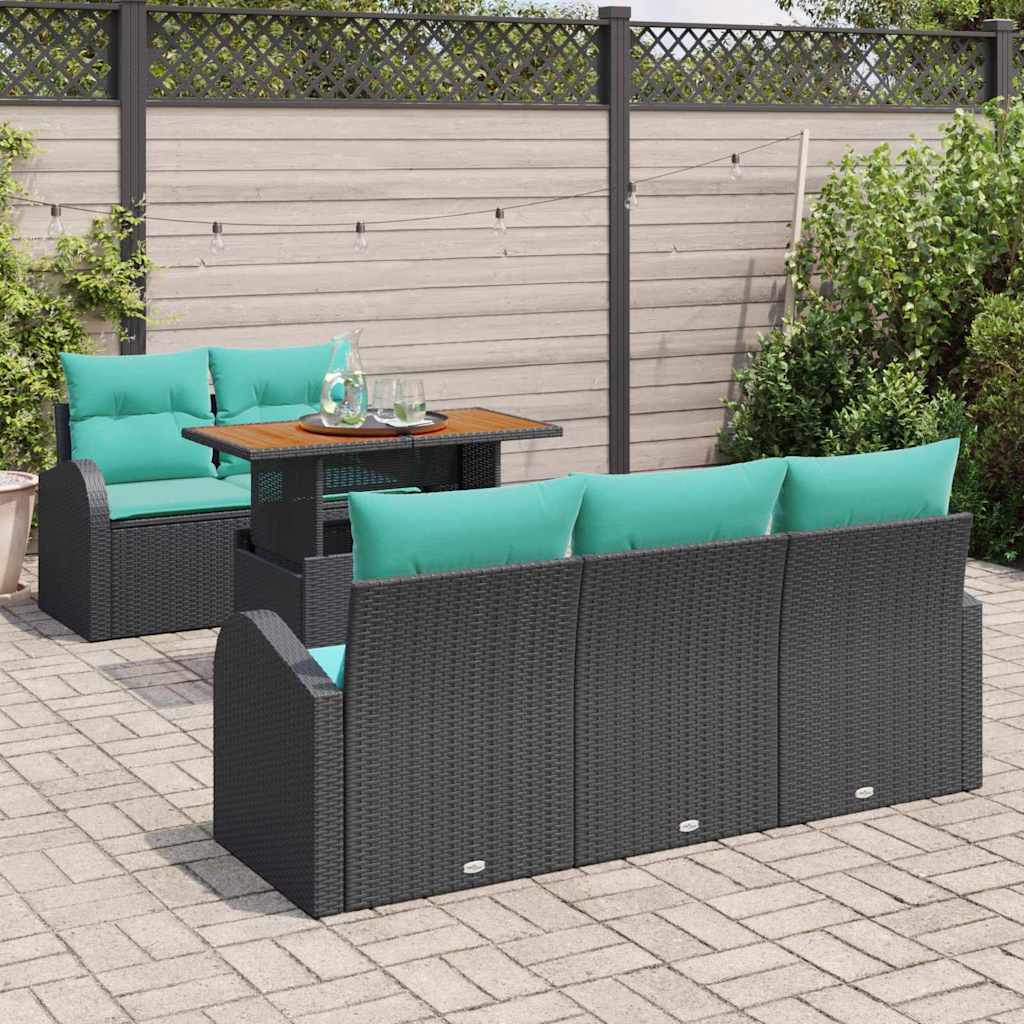 Kerti Kanapé Szett tárolóval 6 pcs Fekete Poli rattan