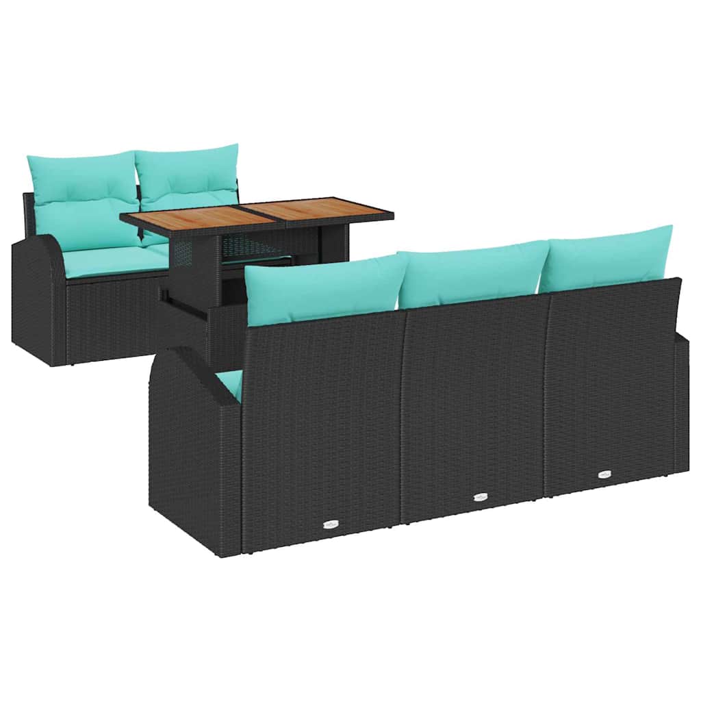 Kerti Kanapé Szett tárolóval 6 pcs Fekete Poli rattan