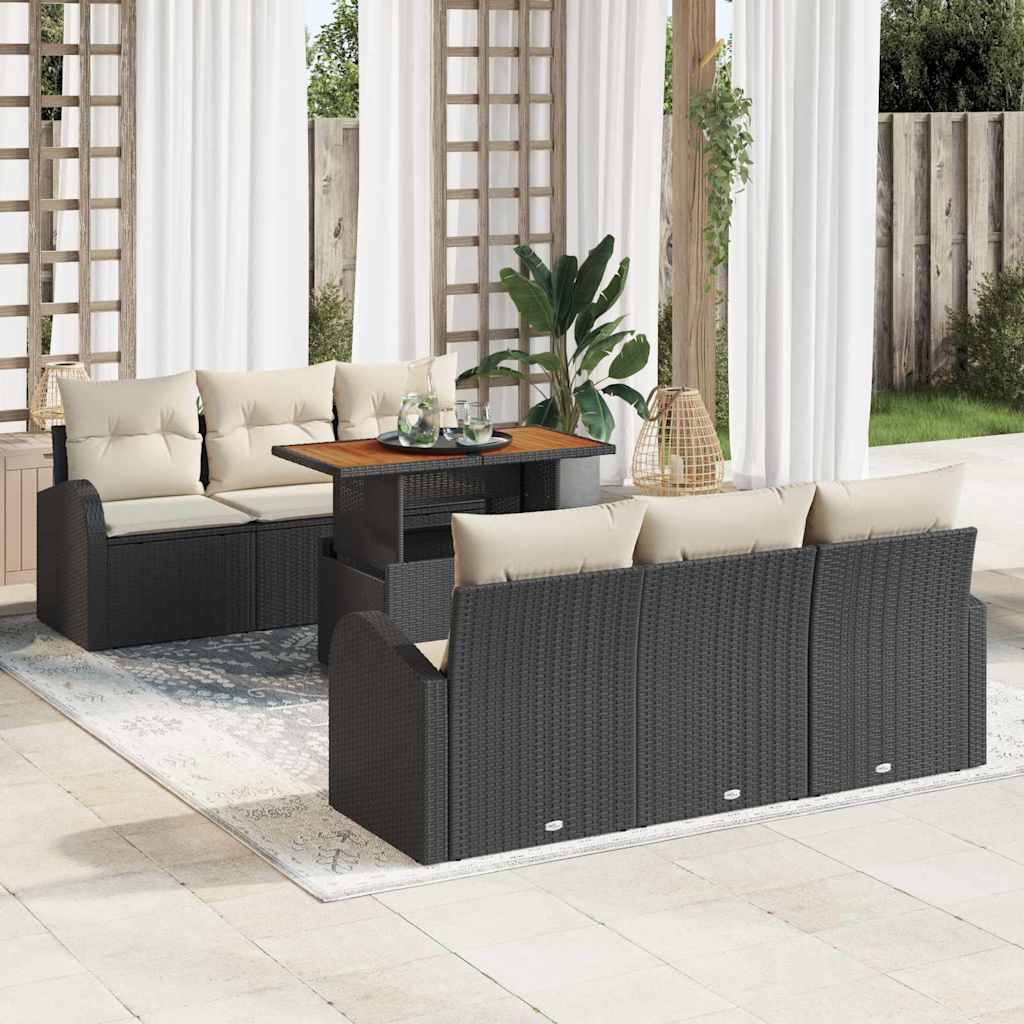 Kerti Kanapé Szett tárolóval 7 pcs Fekete Poli rattan