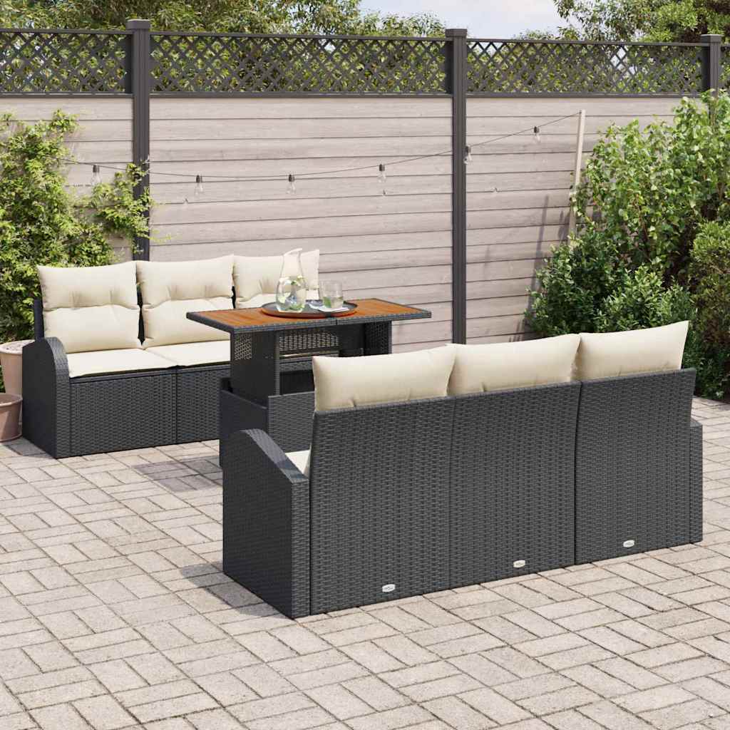 Kerti Kanapé Szett tárolóval 7 pcs Fekete Poli rattan