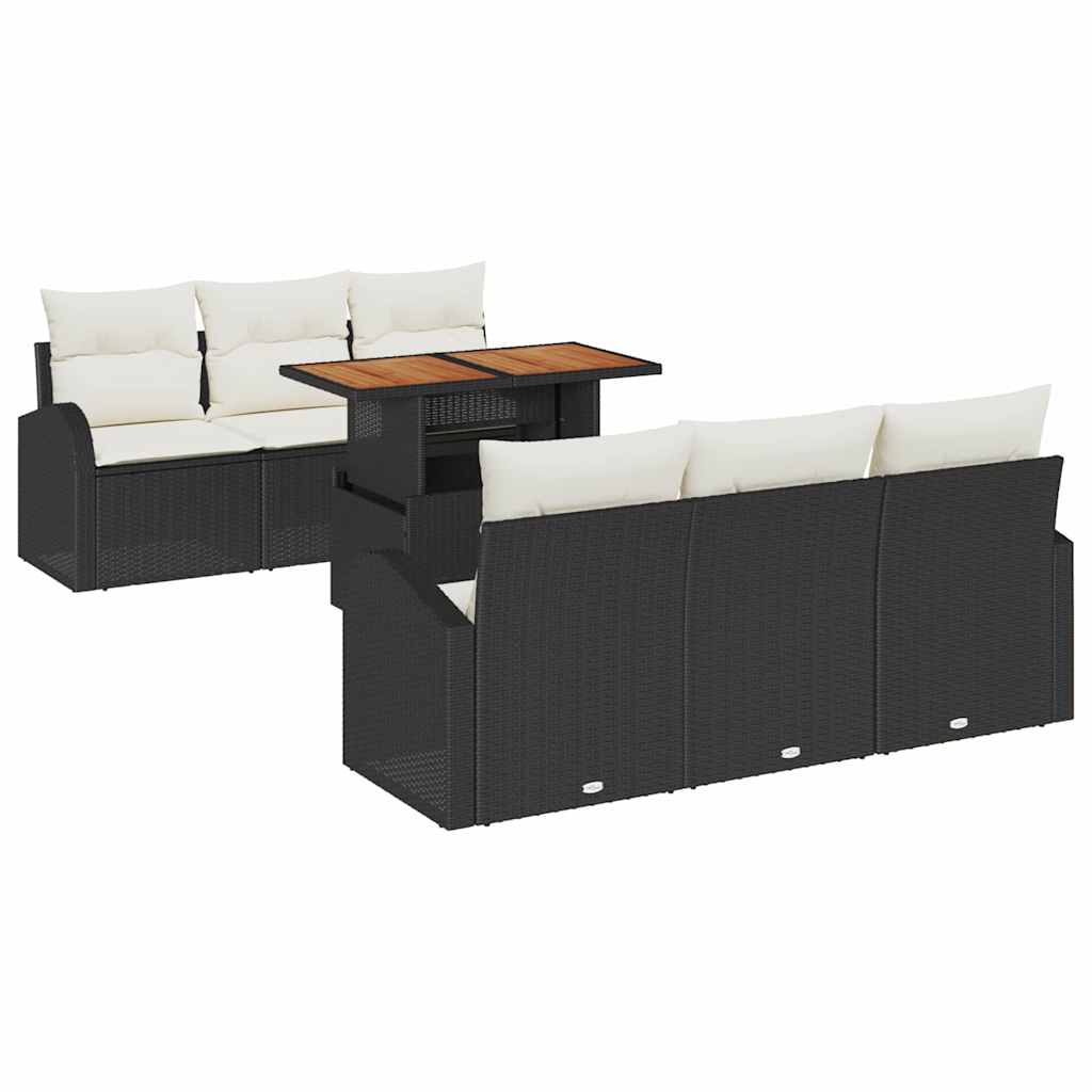 Kerti Kanapé Szett tárolóval 7 pcs Fekete Poli rattan