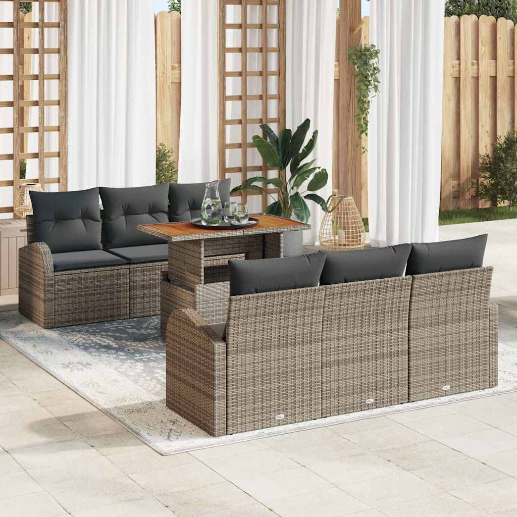 Kerti Kanapé Szett tárolóval 7 pcs Szürke Poli rattan