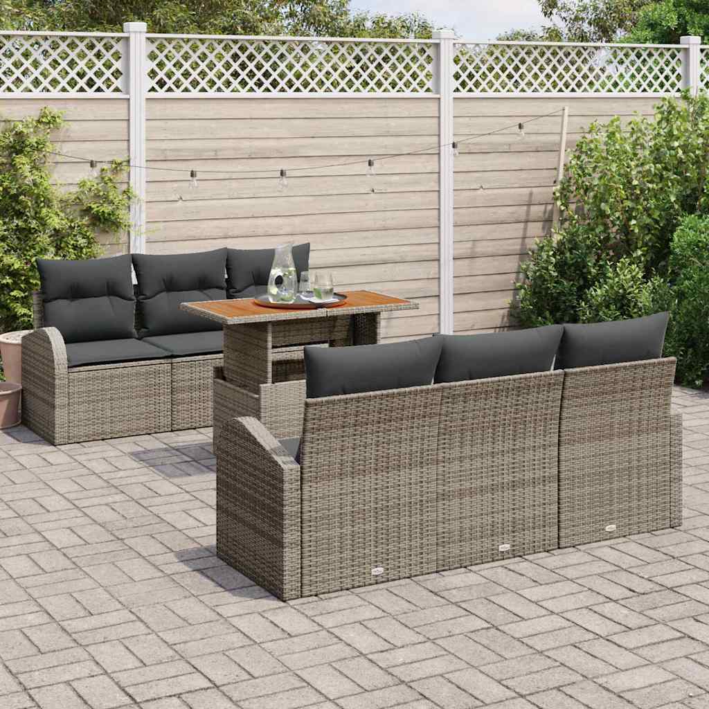 Kerti Kanapé Szett tárolóval 7 pcs Szürke Poli rattan