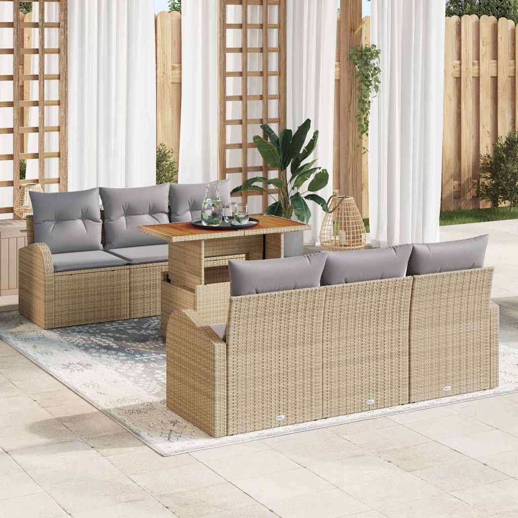Kerti Kanapé Szett tárolóval 7 pcs Bézs Poli rattan