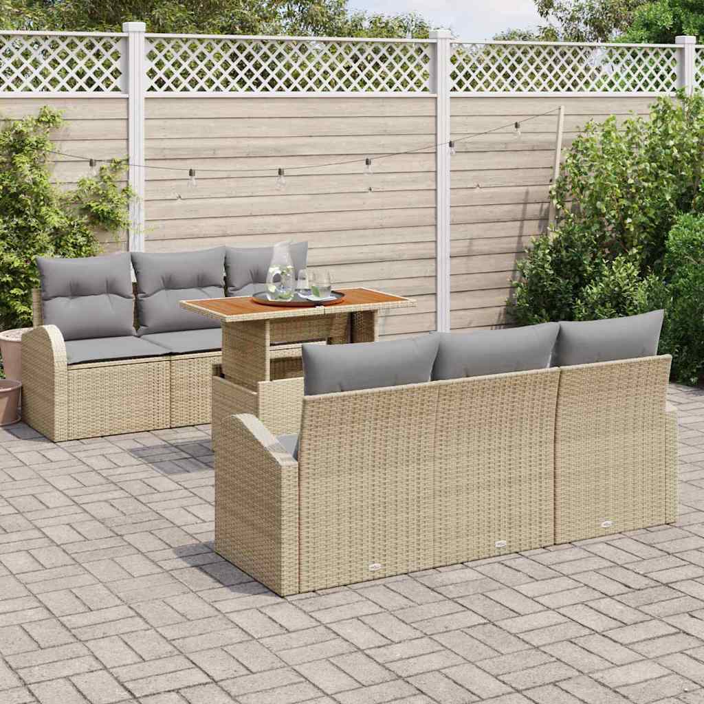 Kerti Kanapé Szett tárolóval 7 pcs Bézs Poli rattan