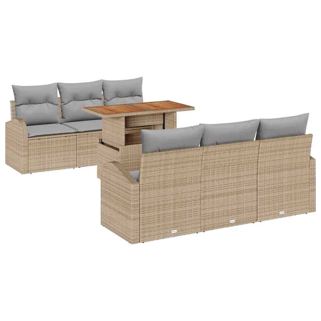 Kerti Kanapé Szett tárolóval 7 pcs Bézs Poli rattan