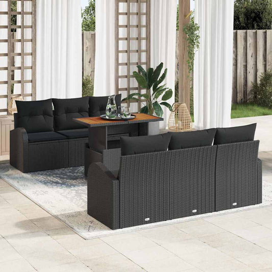 Kerti Kanapé Szett tárolóval 7 pcs Fekete Poli rattan