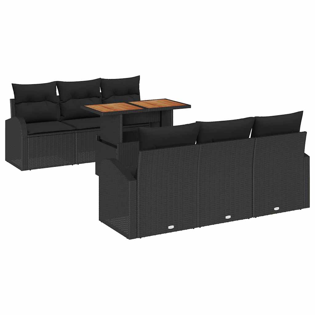 Kerti Kanapé Szett tárolóval 7 pcs Fekete Poli rattan